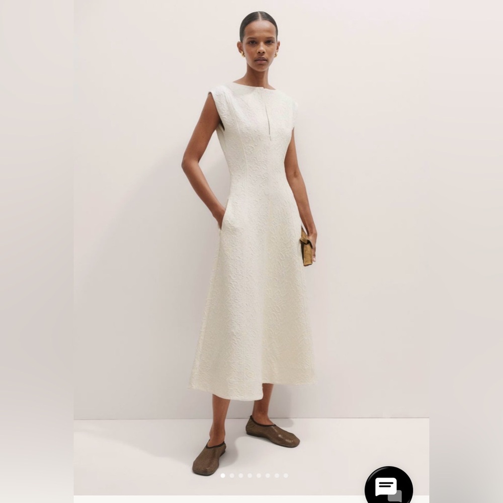ME+EM Cream Floral Jacquard Midi Fit-and-Flare Dress - worn once and brand new